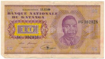 Katanga 1960. 10Fr "FG 302928" T:F sarokhiány Katanga 1960. 10 Francs "FG 302928" C:F missing corner Krause 5.