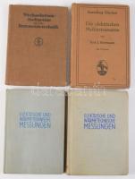 Vegyes műszaki könnyvtétel, 4 db:  Th. Volk - W. Gebhardt: Wechselstrom-Meßgerät für die Fernmeldetechnik. Wien,én.,Siemens &amp; Halske A.G., 147 p. Német nyelven. Kiadói egészvászon-kötés.;  J. Hermann: Die elektrischen Meßinstrumente. Sammlung Göschen. Berlin - Leipzig, 1912, G. J. Göschen, 141+3+29 p. Német nyelven. Kiadói egészvászon-kötés.;  Elektrische und Wärmetechnische Messungen. Frankfurt am Main,1954-1956,Hartmann &amp; Braun, 4+260 p.; 4+260 p. Siebte und Achte Auflage. Német nyelven. Kiadói egészvászon-kötés.;