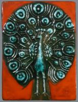 Iparművész pávamintás falidísz, mázas kerámia, 19x14 cm