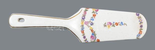 cca 1930/40 Gránit virágmintás tortatál, tortalapáttal, jelzett, kis kopással, lapáton lepattanással...