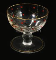 Antik parádi pöttyös italos készlet, 6 pohárral, dugó nélkül, m: 5-17 cm