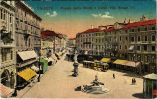 Trieste, Piazza della Borsa e Corso Vitt. Eman. III. / square, tram, restaurant (EK)