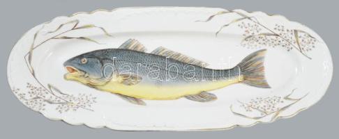 cca 1880-1900 Nagyméretű halszervírozó tál, számozott, kopással, 61x15 cm
