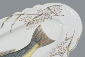 cca 1880-1900 Nagyméretű halszervírozó tál, számozott, kopással, 61x15 cm