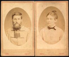 cca 1875 Férfi és női portré, 2 db keményhátú fotó Csonka budapesti műterméből, 10,5×6,5 cm