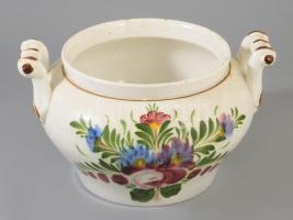 Hollóházi antik leveskínáló, fedél nélkül, jelzett, mázhibákkal, 25x14 cm