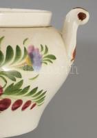 Hollóházi antik leveskínáló, fedél nélkül, jelzett, mázhibákkal, 25x14 cm