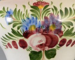 Hollóházi antik leveskínáló, fedél nélkül, jelzett, mázhibákkal, 25x14 cm