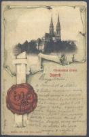 Zagreb cathedral with coat of arms litho (EK)