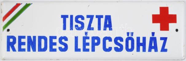 Tiszta, rendes lépcsőház zománc tábla. kis kopással 30x10 cm