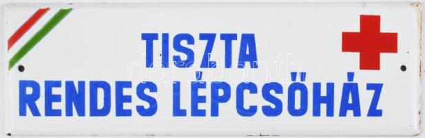 Tiszta, rendes lépcsőház zománc tábla. kis kopással 30x10 cm