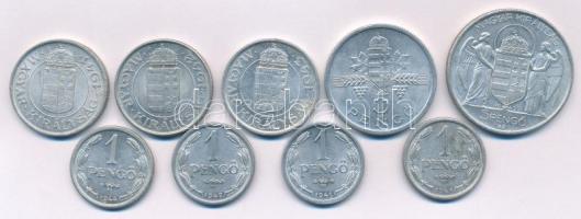 1941-1944. 1P Al (4xklf) + 1941-1943. 2P Al (3xklf) + 1943. 5P Al "Horthy Miklós születésének 75. évfordulójára" + 1945. 5P Al "Parlament". Teljes sor! T:UNC,AU