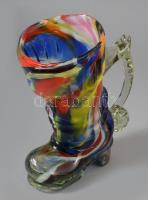 Csizma, cseh hutaüveg, anyagában színezett, hibátlan 19 cm