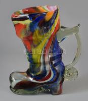 Csizma, cseh hutaüveg, anyagában színezett, hibátlan 19 cm