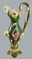 Francia art nouveau flamingó mintás nagyváza, füle javított, m: 59 cm