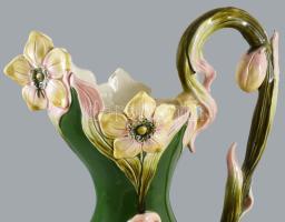 Francia art nouveau flamingó mintás nagyváza, füle javított, m: 59 cm