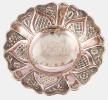 Ezüstözött talpas kínáló és váza, d: 23 cm, m: 25 cm