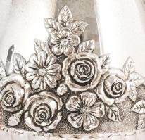 Ezüstözött talpas kínáló és váza, d: 23 cm, m: 25 cm