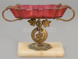 cca 1900Fém szerelékes gyűrűtartó üveg betéttel, 13x9 cm