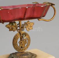 cca 1900Fém szerelékes gyűrűtartó üveg betéttel, 13x9 cm