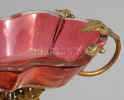 cca 1900Fém szerelékes gyűrűtartó üveg betéttel, 13x9 cm