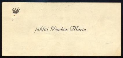 cca 1930 Jákfai Gömbös Mária, Gömbös Gyula testvérének saját kézzel írt sorai és aláírása névjegykár...