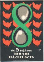 cca 1969 8 és 5 tojásos bihari száraztészta, reklámplakát, villamosplakát, papír, jelzés nélkül, 24x17 cm