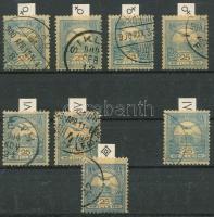 1900 8 db Turul "E" fogazatú 25f bélyeg, 4 féle vízjelállással, 3 féle számvízjellel és a csillagidommal
