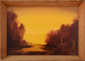 Vladár László (1958-): Márciusi este. Olaj, karton, jelzett, fakeretben, 25x35 cm