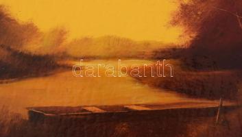 Vladár László (1958-): Márciusi este. Olaj, karton, jelzett, fakeretben, 25x35 cm