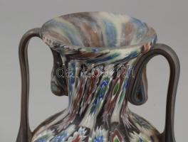 1900-1920 Fratelli Toso Murano millefiori váza, jelzés nélkül, hibátlan, m: 10 cm