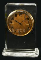 Antik asztali óra, kristály testtel, m: 17 cm