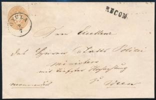 ~1864 Ajánlott levél 10kr + 15kr bérmentesítéssel / 10kr + 15kr on registered cover "GYULA&quot...