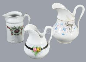 3 darab antik porcelán kiöntő, m: 16 cm alatt