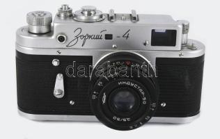 Zorkij-4 fényképezőgép, Indusztár 50 f: 1:3,5 objektívvel, zárhibás, tokkal