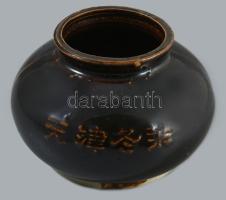 Kínai feliratos mázas kerámia váza. Hibátlan 13 cm