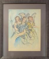 Perlrott-Csaba Vilmos (1880-1955): Három angyal. Színezett litográfia, papír, jelezve jobbra lent, 5...