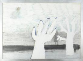 Bada Dada (Bada Tibor, 1963-2006): "Köd a (...)", 1984. Vegyes technika, farost, jelzett a...