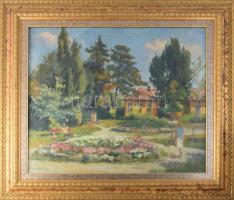 Monostori Moller Pál (1894-1978): Parkrészlet (Szolnok). Olaj, vászon, jelezve balra lent, dekoratív fakeretben. 60x70 cm