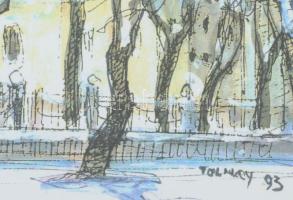 Tolnay Tibor (1932-2009): Nagyváradi székesegyház, 1993. Nyomat, papír, jelzett a nyomaton. Üvegezet...