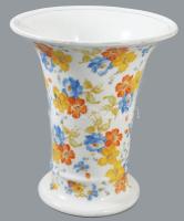 Zsolnay virág mintás váza, kézzel festett, jelzett, kopással 17 cm