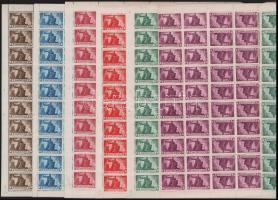 1945 Újjáépítés sor 12 értéke teljes ívekben, bennük 10-10 fordított pár / 12 complete sheets with i...