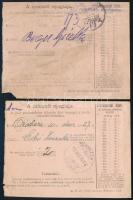 1920 2 db postautalvány Arató-Parlament bélyegekkel bérmentesítve (a hátoldalon táblázat)