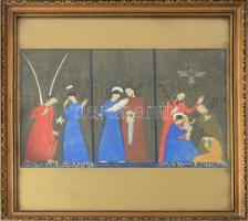 K. Péter Mária (1917-1975): Üdvözlégy Mária, imádkozz értünk (üvegablak vagy falkép terve). Vegyes technika, papír. Jelzés nélkül. Üvegezett fakeretben. 16,5x24 cm