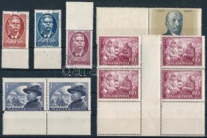 10 db 1945 utáni bélyeg nagy ívszéllel vagy üres mezővel, stecklapon