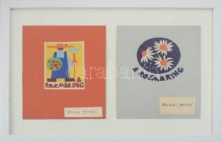K. Péter Mária (1917-1975), 2 db mű egy keretben: Plakáttervek a budapesti Rozmaring TSZ részére. Ko...