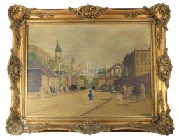 Berkes Antal (1874-1938): Nagyvárosi forgatag. Olaj, vászon, jelzett. Hátoldalán Kardos Gábor képker...