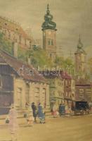 Berkes Antal (1874-1938): Nagyvárosi forgatag. Olaj, vászon, jelzett. Hátoldalán Kardos Gábor képker...