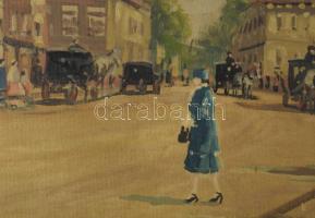 Berkes Antal (1874-1938): Nagyvárosi forgatag. Olaj, vászon, jelzett. Hátoldalán Kardos Gábor képker...