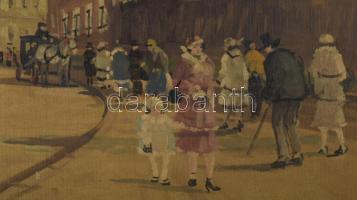 Berkes Antal (1874-1938): Nagyvárosi forgatag. Olaj, vászon, jelzett. Hátoldalán Kardos Gábor képker...